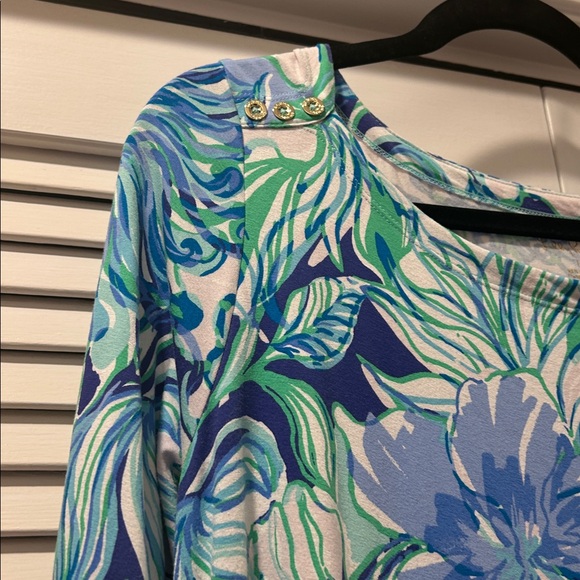 Lilly Pulitzer Pastel Blue & Green gorgeous Floral dress. L. - Picture 4 of 9